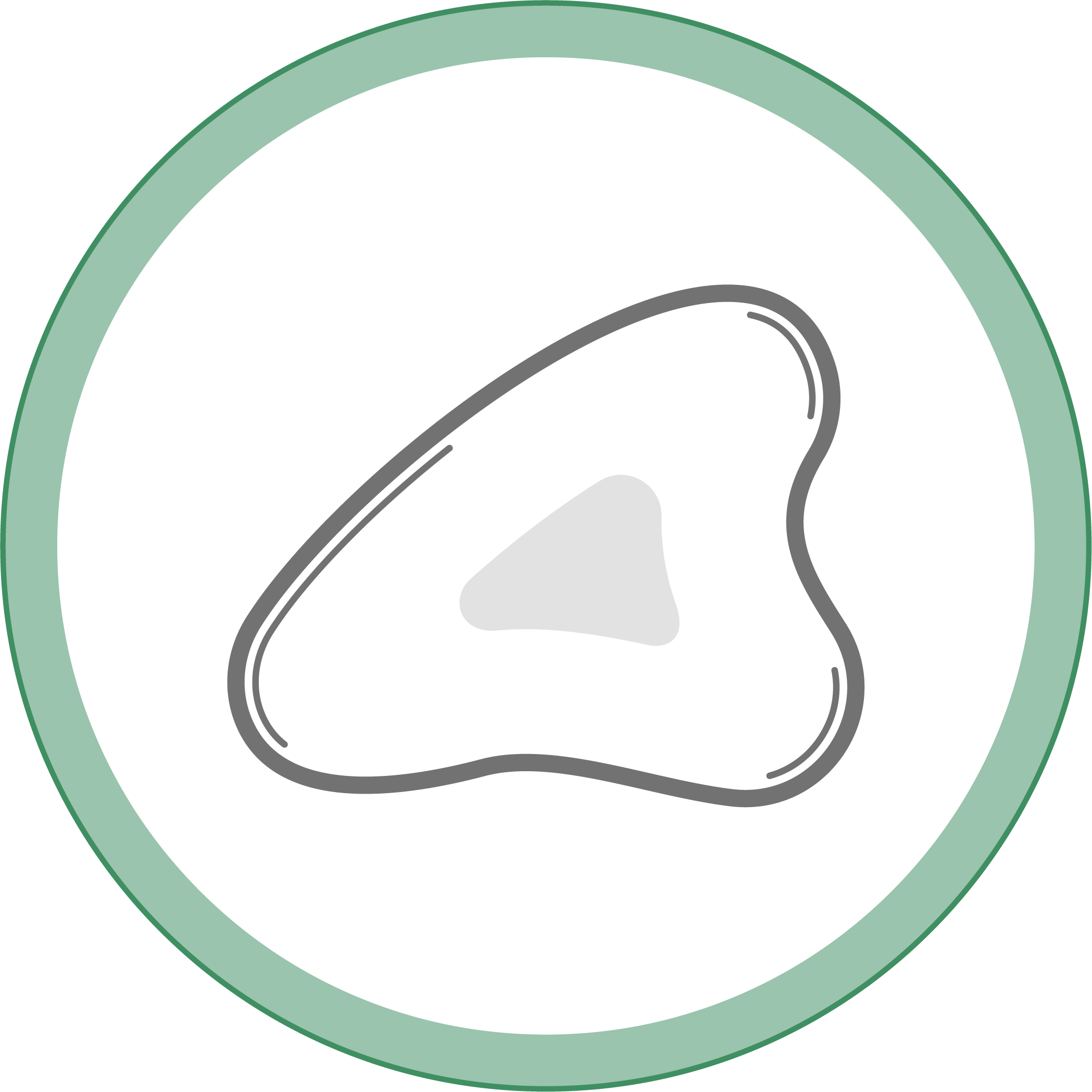 icon graphic of a guasha sculpting massage tool inside a circle with a green border